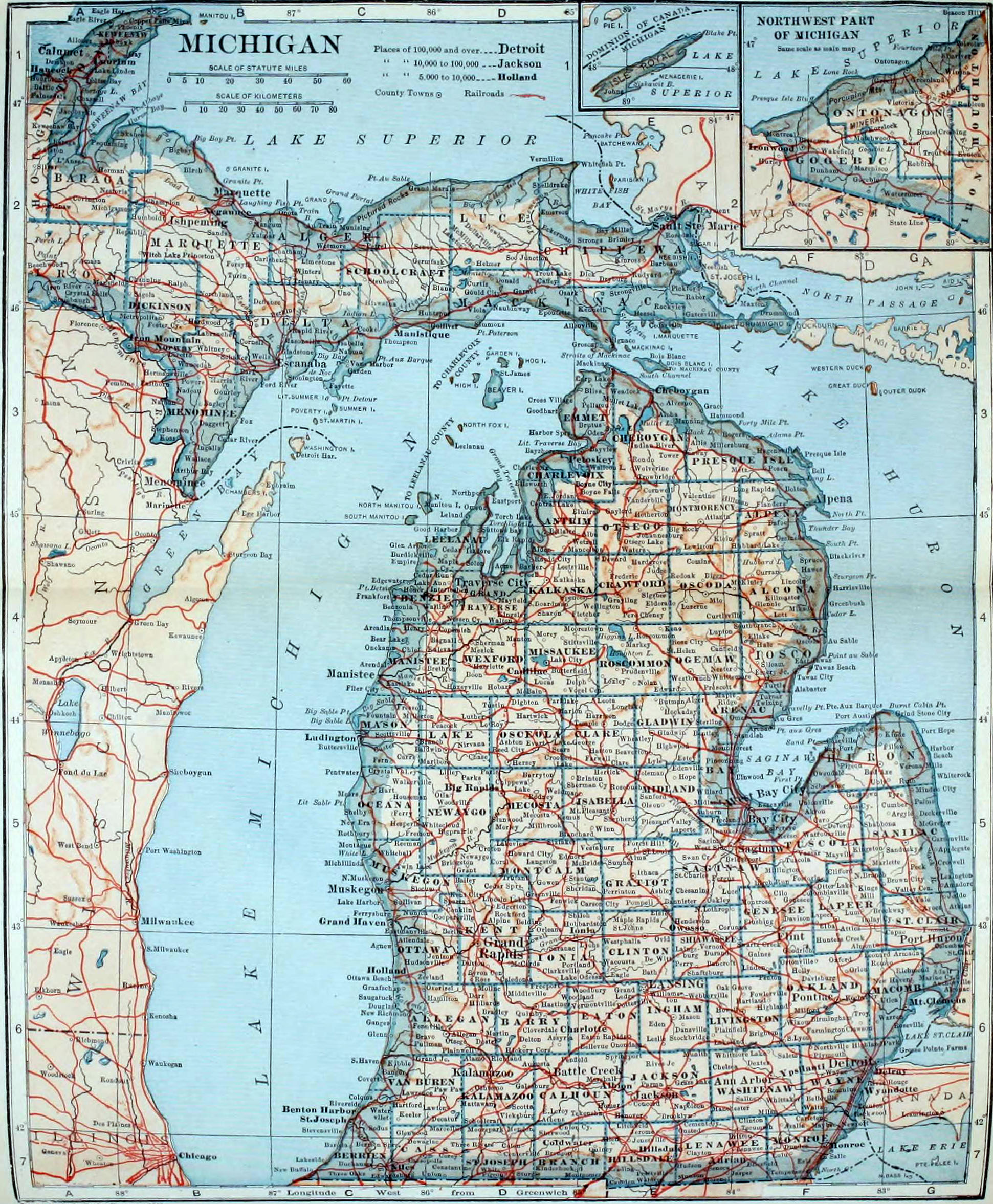 Map of the state of Michigan.